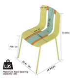 4 Piece Set Of Striped Color Blocking Single Chairs & Long Table - Grain Yellow / Haze Green / Tropical Orange / White