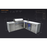 Mont Alpi Deluxe Series 8 Ft L-Shaped Propane Outdoor Kitchen Island w/ Side Burner & Beverage Center - MAi805-D90BEV