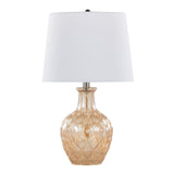 Gloria - Round Contemporary Glass Accent Lamp (Set of 2) - Clear Champagne Lustre Glass, Chrome Metal And White Linen Shade From Grandview Gallery