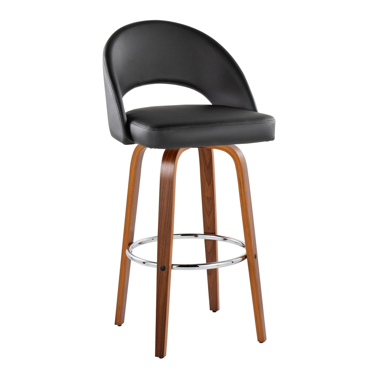 Renee - Upholstered Fixed-Height Barstool (Set of 2) - Walnut Wood, Chrome Metal