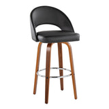 Renee - Upholstered Fixed-Height Barstool (Set of 2) - Walnut Wood, Chrome Metal