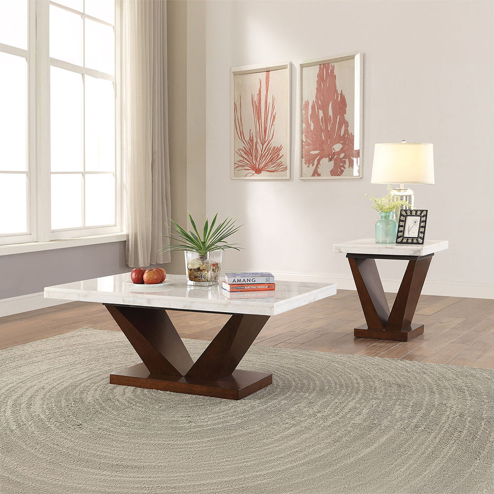Forbes - Coffee Table - White Natural Marble Top & Walnut