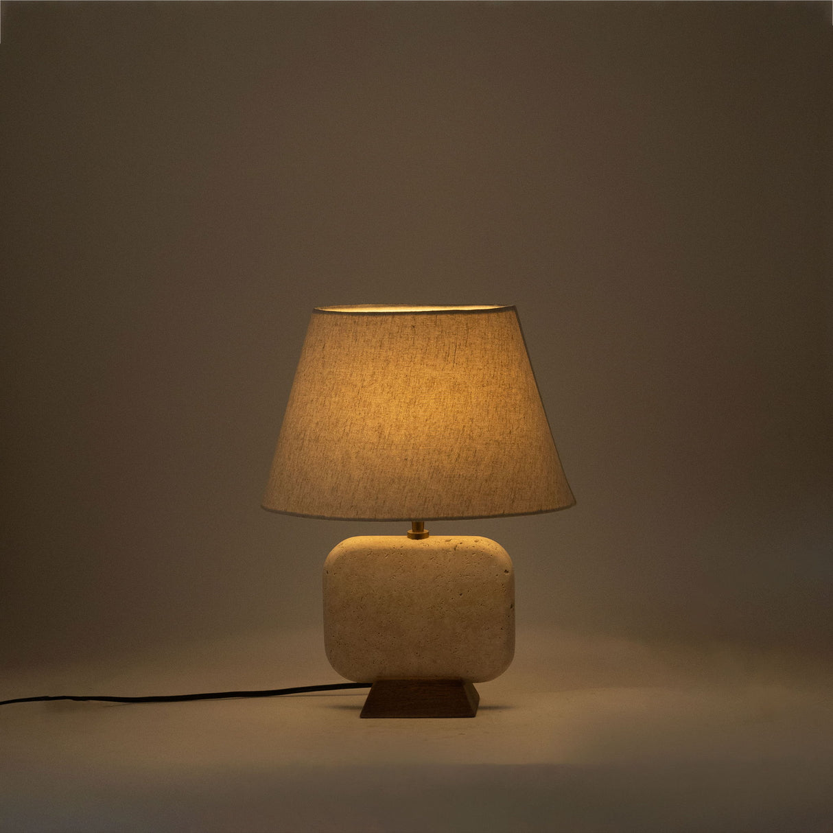 Solis - 14" Genuine Marble And Mango Wood Base With Linen Textured Fabric Shade Table Lamp