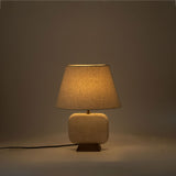 Solis - 14" Genuine Marble And Mango Wood Base With Linen Textured Fabric Shade Table Lamp
