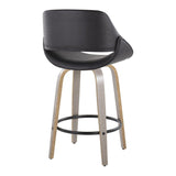 Fabrizzi - 26" Fixed-Height Counter Stool With Swivel And Round Black Metal Footrest (Set of 2) - Light Gray Wood