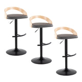 Grotto - Adjustable Barstool - Black Metal, Natural Wood