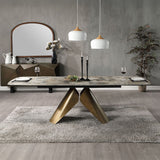 Malika - Ceramic Top Dining Table - Gray & Copper Cross Brushed