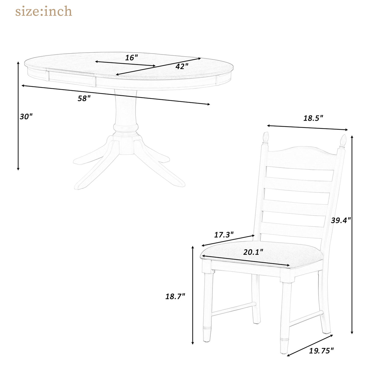 Trexm 5-Piece Retro Functional Dining Table Set Wood Round Extendable Dining Table And 4 Upholstered Dining Chairs (Antique White)