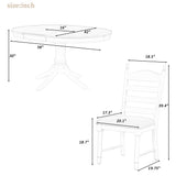 Trexm 5-Piece Retro Functional Dining Table Set Wood Round Extendable Dining Table And 4 Upholstered Dining Chairs (Antique White)