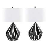 Geome - Tri 28" Metal Table Lamp (Set of 2) - Matte Black Metal With White Linen Shade from Grandview Gallery