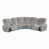 Electra - Power Recliner Sectional Sofa With Power Headrests, Console Loveseats, Wedge, LED Light Strip, Speakers