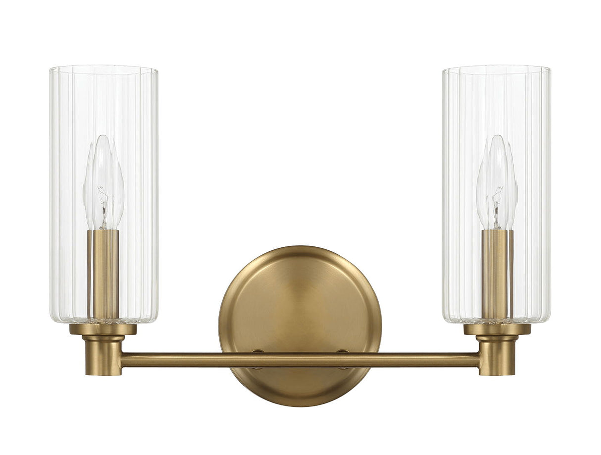 Regal - Double Light Vanity With Clear Ribbed Satin - Antique Brass / Clear