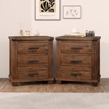 Rustic Farmhouse Nightstand (Set of 2) With 3 Drawers - Natural