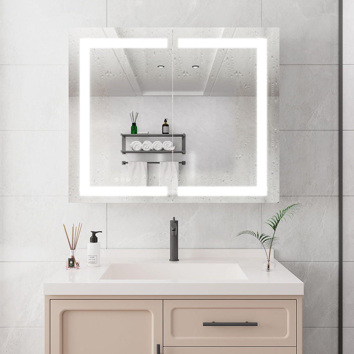 Medicine Cabinet With LED Vanity Mirror, Anti-Fog, Waterproof, Dimmable With Touch Switch