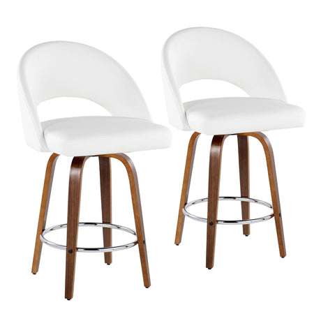 Renee - Upholstered Fixed-Height Barstool (Set of 2) - Walnut Wood, Chrome Metal