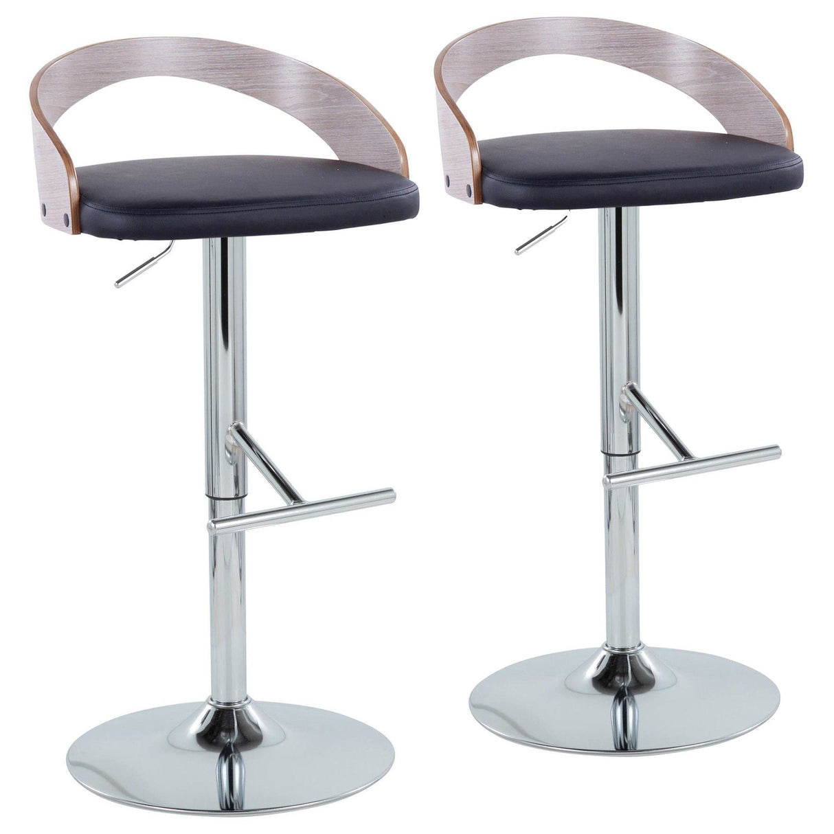 Grotto - Adjustable Barstool (Set of 2) - Black Faux Leather And Light Gray Wood
