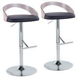 Grotto - Adjustable Barstool (Set of 2) - Black Faux Leather And Light Gray Wood