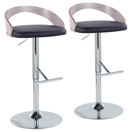Grotto - Adjustable Barstool (Set of 2) - Black Faux Leather And Light Gray Wood