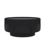 Round Fluted Drum Coffee Table With Sturdy Base For Living Room