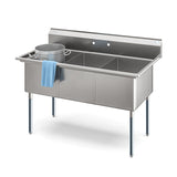 60 in. Three Compartment Commercial Sink, Bowl Size 18x24x14 in 18-Gauge Stainless-Steel (KM-SC182414-N3)