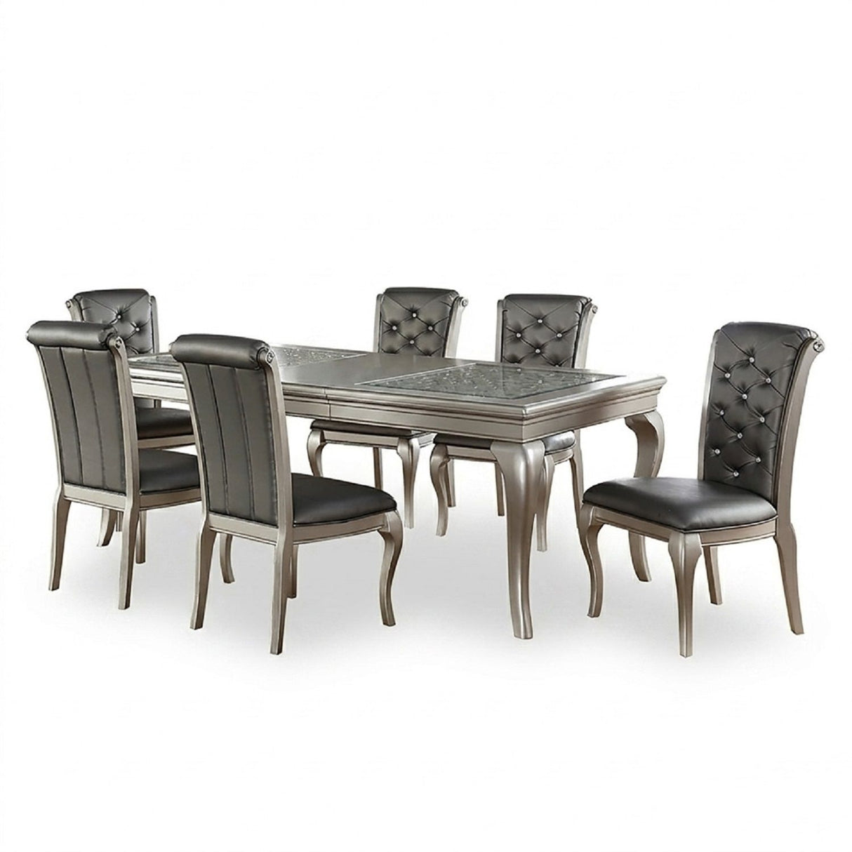 Rectangle Dining Table With Carved Accents - Champagne / Silver