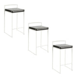 Fuji - 26" Stackable Counter Stool (Set of 3) - White Metal With Black Faux Leather Cushion
