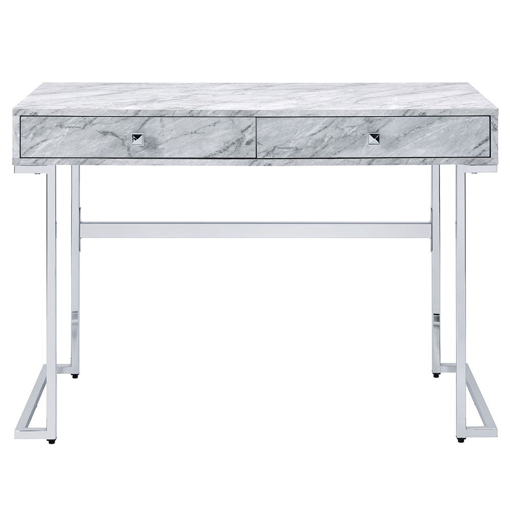Tigress - Writing Desk - White Printed Faux Marble Top & Chrome