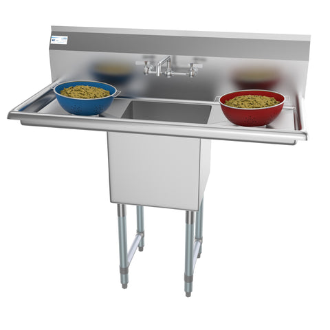 45 in. One compartment Stainless Steel Commercial Sink with Drainboards and Faucet, Bowl Size 15"x 15"x 12" (SA151512-15B3FA)