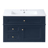 Wall Mounted Bathroom Vanity With 2 Drawers, 1 Tip Out Drawer, 3 Holes Sink
