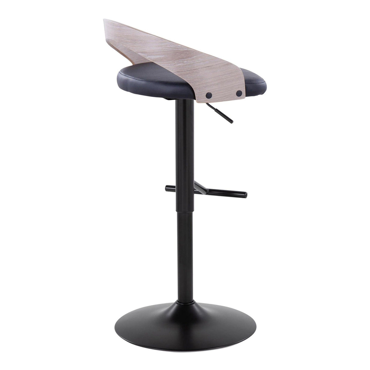 Grotto - Adjustable Barstool (Set of 2) - Black Faux Leather And Light Gray Wood
