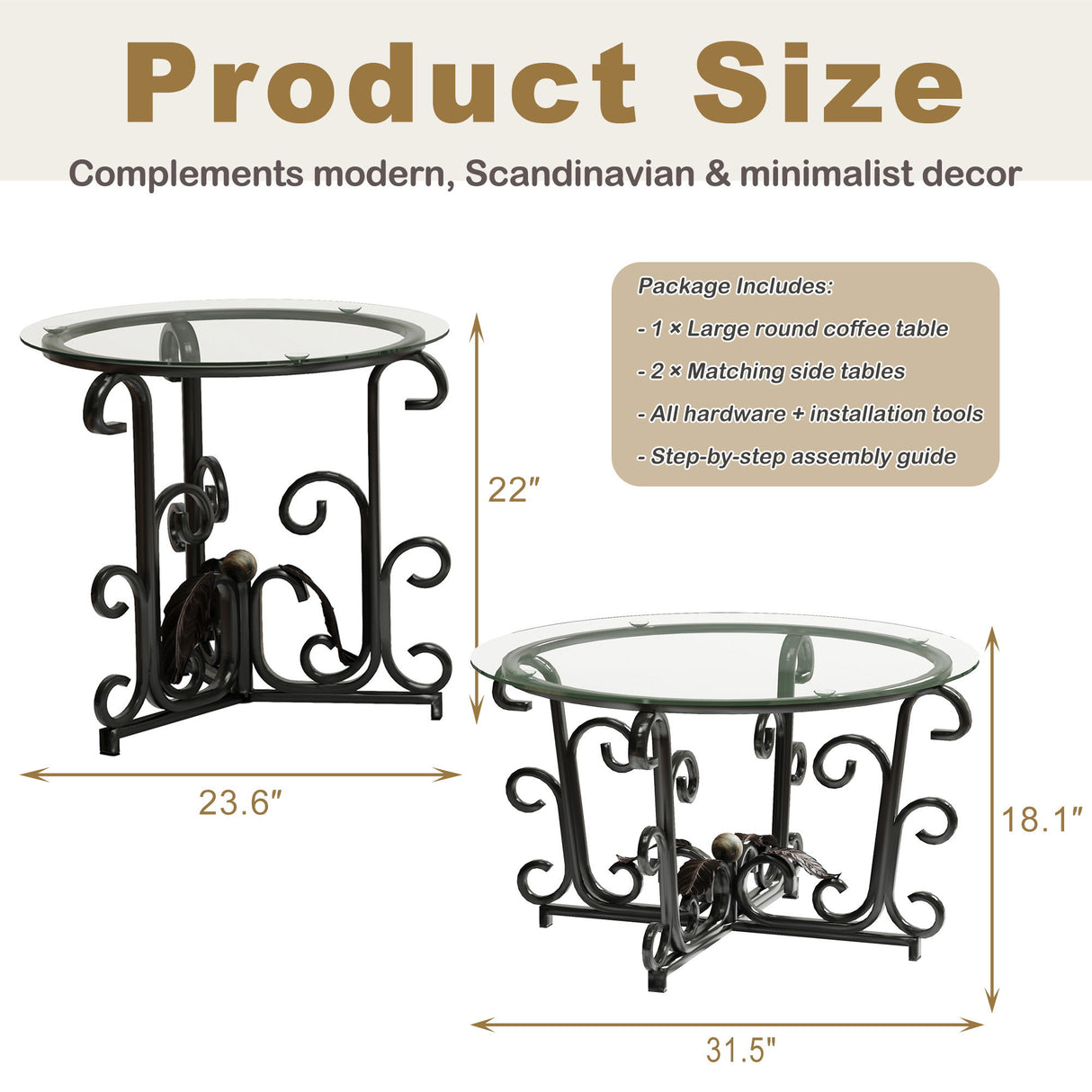 3 Piece Coffee Table Set, Scratch-Resistant - Black