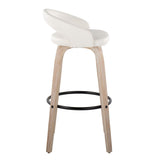Grotto - Upholstered Fixed-Height Barstool (Set of 2) - Whitewashed Wood, White Faux Leather, Black Metal