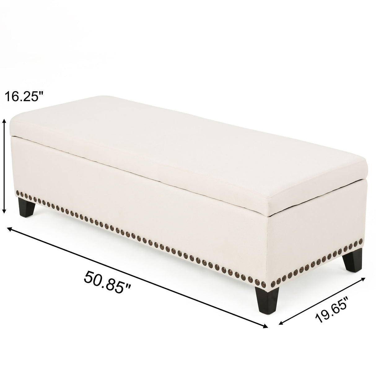 Upholstered Storage Ottoman With Nailhead Trim - Beige