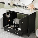 Bathroom Vanity With Sink, Soft Close Doors, Double Shelves & Divided Drawer