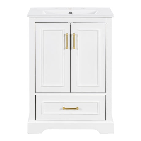 Bathroom Vanity With Sink, 1 Divided Drawer And 2 Soft Close Doors With Double Shelf