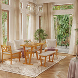 Farmhouse Solid Wood Dining Nook Set For 6, Space Saving High Top Corner Table With Bench & Chairs - Natural / White