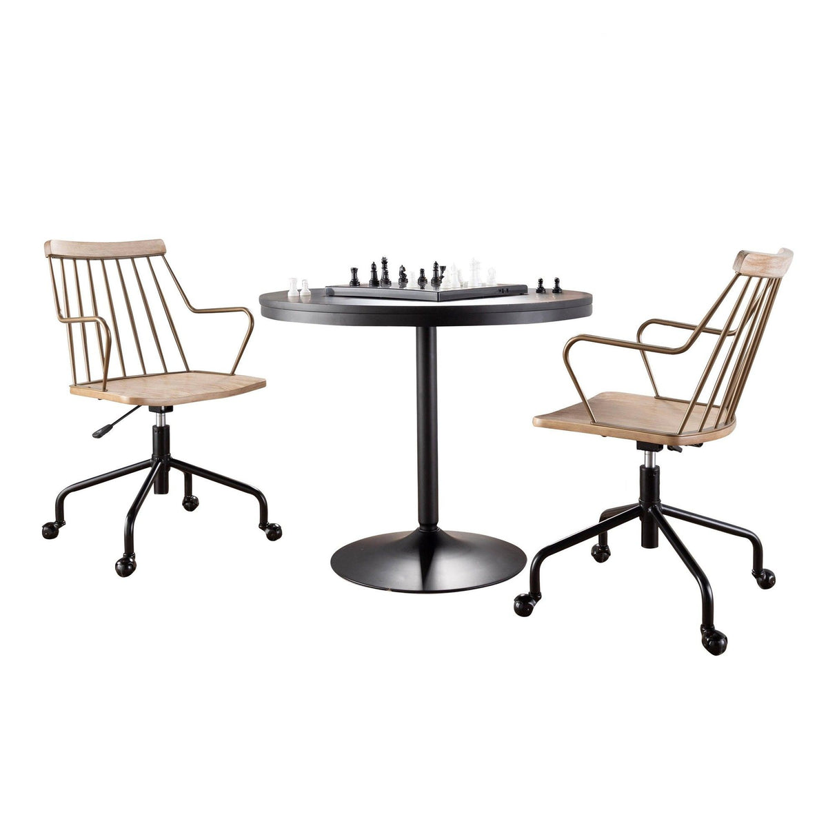 Dakota - Preston 3 Piece Dining Set - Black Metal, Black Wood, Antique Copper, Whitewashed Wood