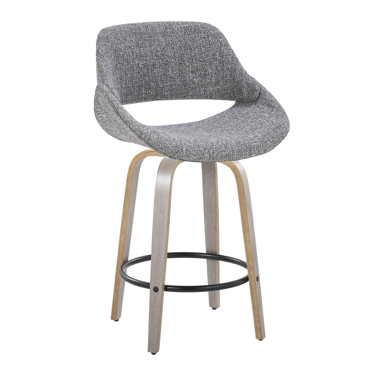 Fabrizzi - 26" Fixed-Height Counter Stool With Swivel And Round Black Metal Footrest (Set of 2) - Light Gray Wood