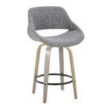 Fabrizzi - 26" Fixed-Height Counter Stool With Swivel And Round Black Metal Footrest (Set of 2) - Light Gray Wood