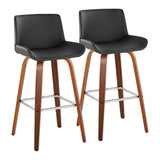 Santi - 30" Fixed-Height Barstool With Swivel And Square Chrome Metal Footrest (Set of 2) - Walnut Wood