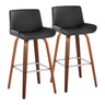 Santi - 30" Fixed-Height Barstool With Swivel And Square Chrome Metal Footrest (Set of 2) - Walnut Wood
