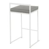 Fuji - 26" Stackable Counter Stool (Set of 3) - White Metal With Gray Faux Leather Cushion