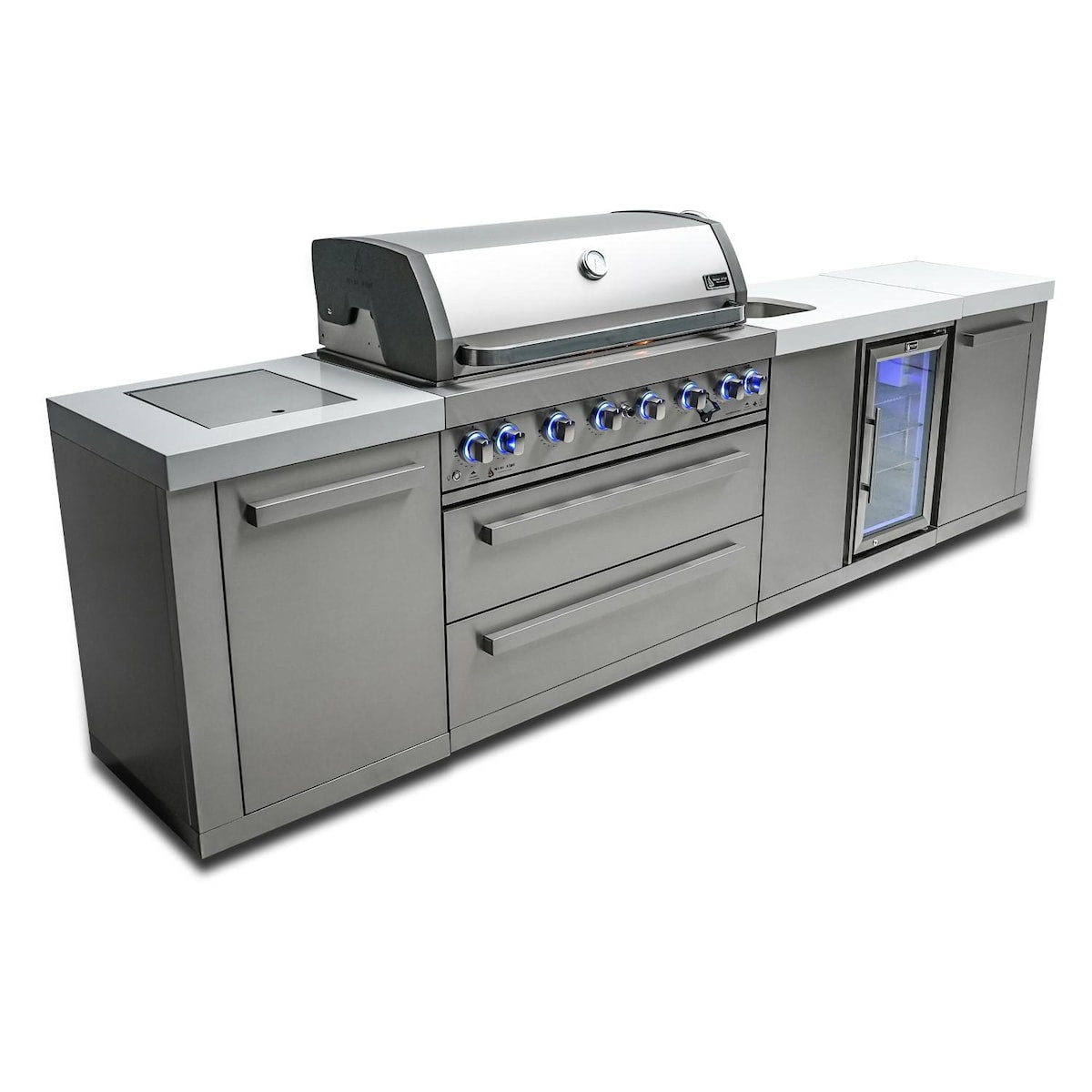 Mont Alpi Original Series 11 Ft Propane Outdoor Kitchen Island w/ Side Burner & Beverage Center - MAi805-BEV