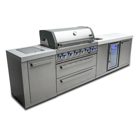 Mont Alpi Original Series 11 Ft Propane Outdoor Kitchen Island w/ Side Burner & Beverage Center - MAi805-BEV