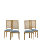 French Country Dining Chair With Rectangular Cane Backrest And Smooth Upholstered Seating