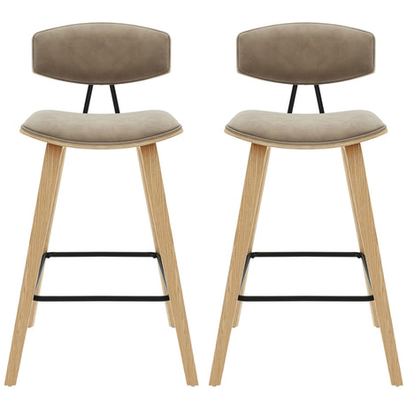 Fox - Counter Height Curved Back Wood Bar Stool With Faux Leather Seat