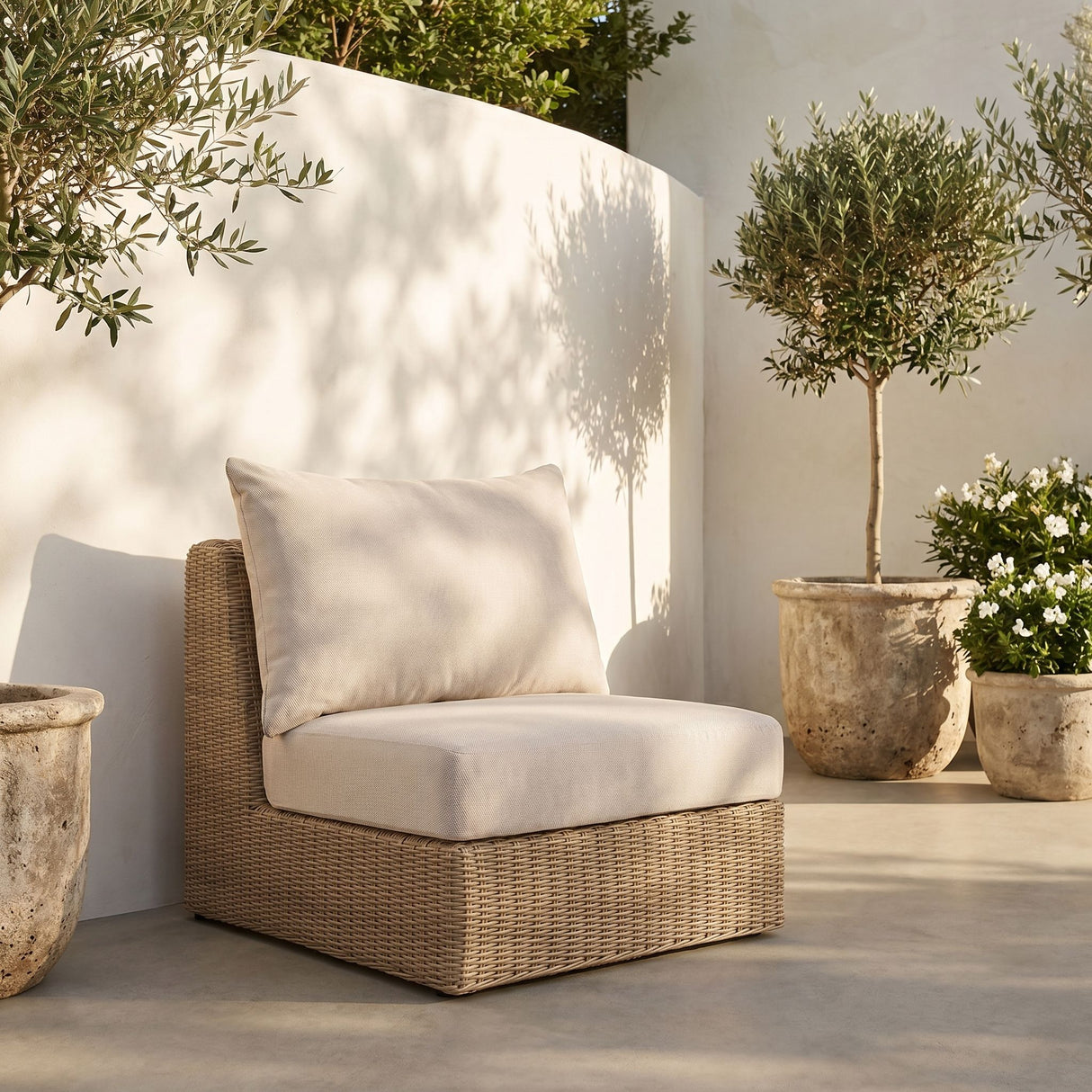 Seacrest - Olefin Water Resistant Fabric And Wicker Outdoor Patio Armless Chair