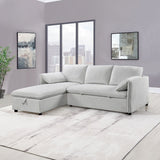 Yaroslav - Reversible Sectional Sofa With Sleeper & Storage - Cream Chenille