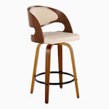 Pino - Mid-Century Modern Fixed-Height Swivel Barstool (Set of 2) - Walnut Wood