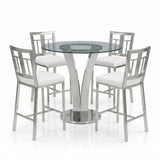 Celina - 5-Piece Round Tempered Glass Tabletop Dining Table Set With Stools Seats Up To 4 - White